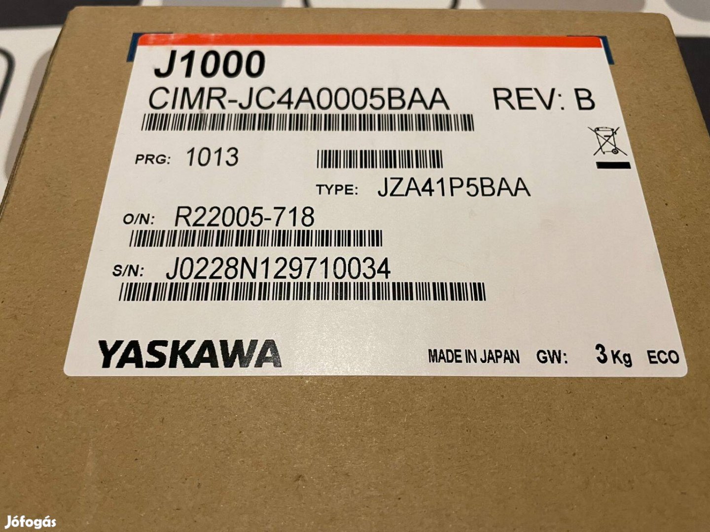 Frekvenciaváltó 2,2KW 3F J1000ND Yaskawa 3x400V IP20