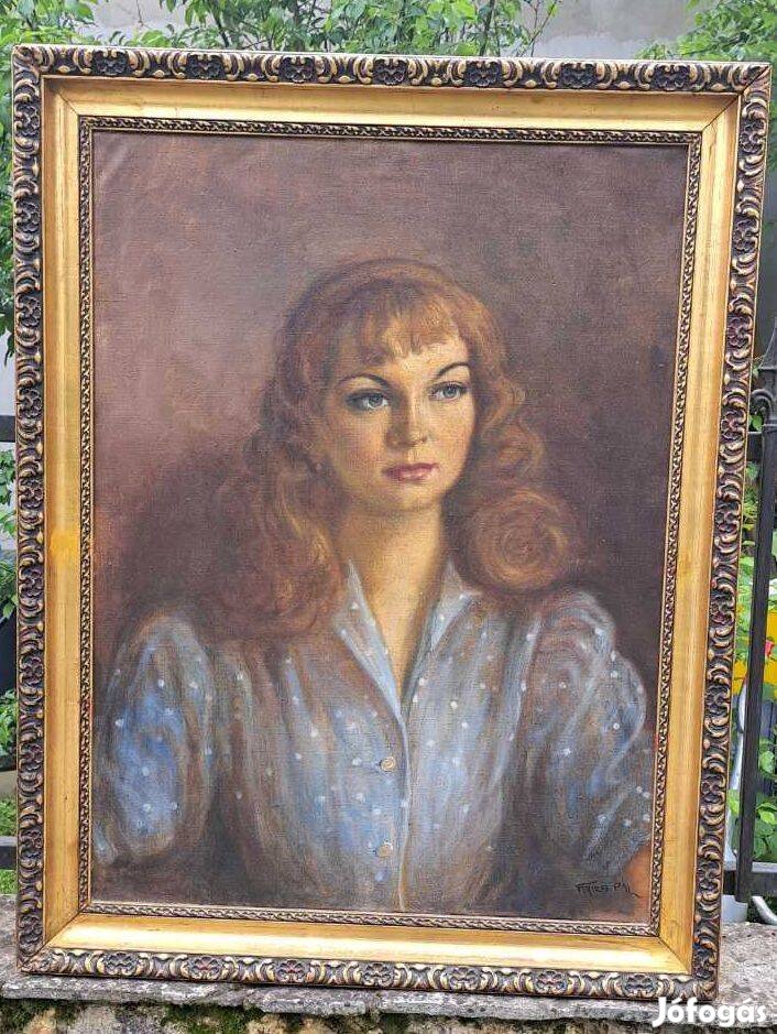 Fried Pál ( 1893 - 1976 ) Kékruhás lány. Olaj, vászon