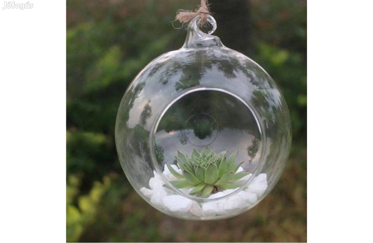 Függeszthető Üveggömb, mécses-, szukkulent tartó,