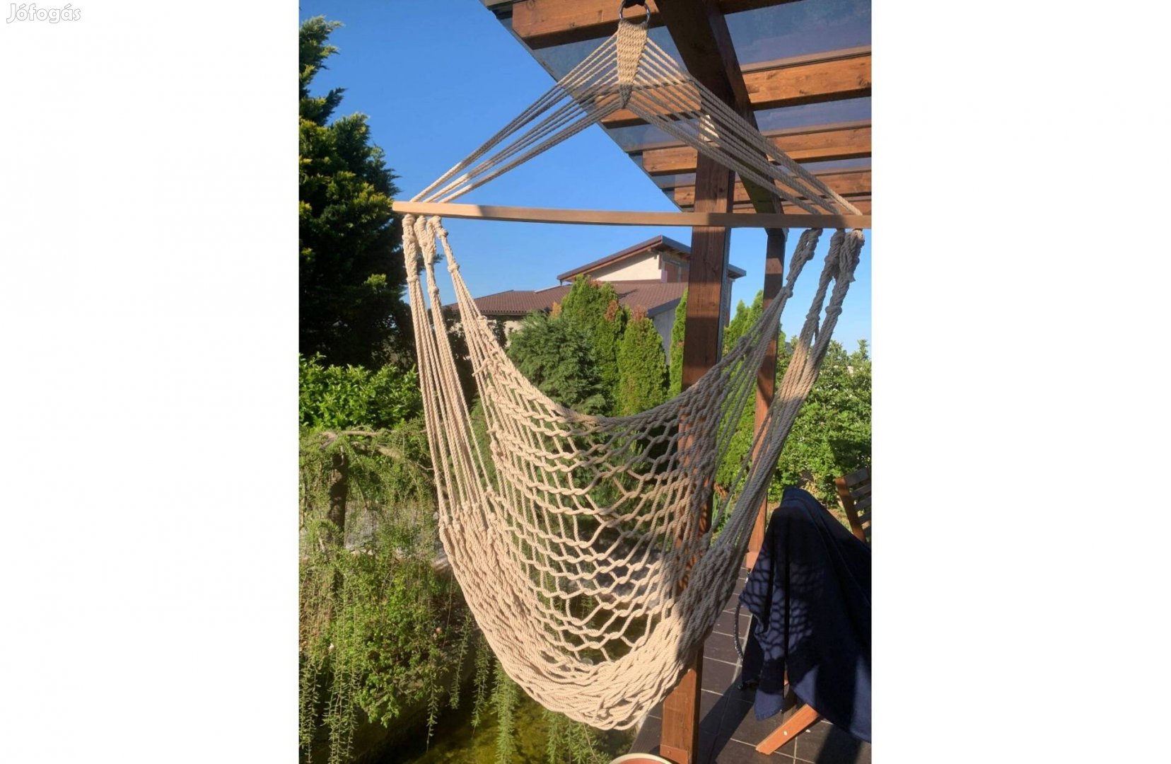 Függőszék natur alapanyagokból fa és pamut kötél