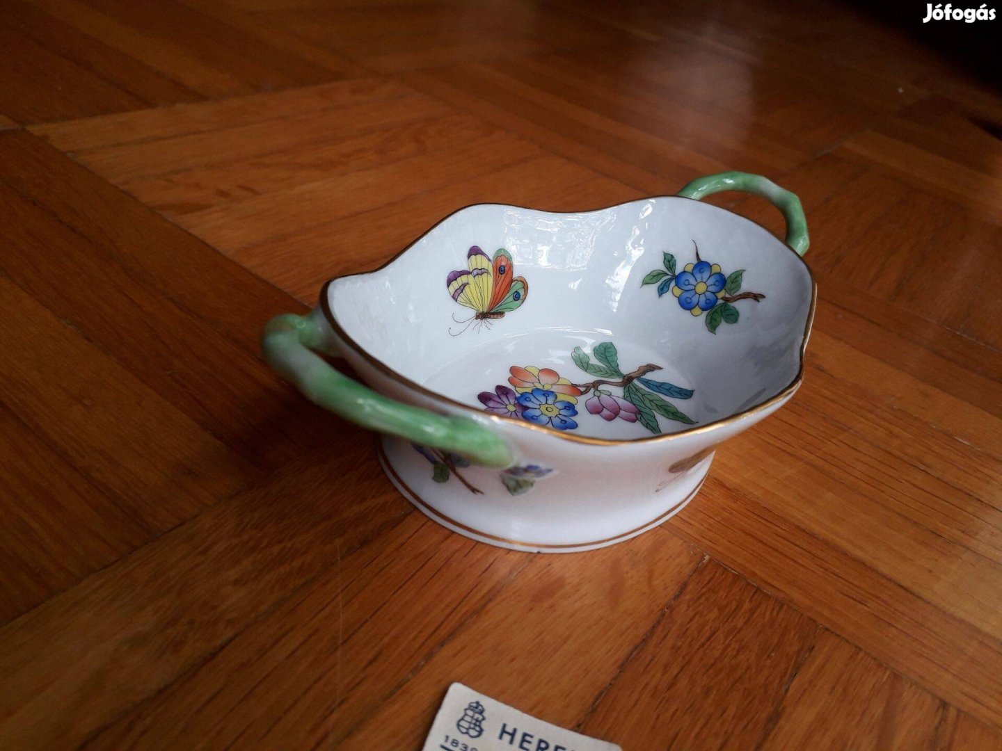 Füles tálka, kínáló kosárka, herendi porcelán
