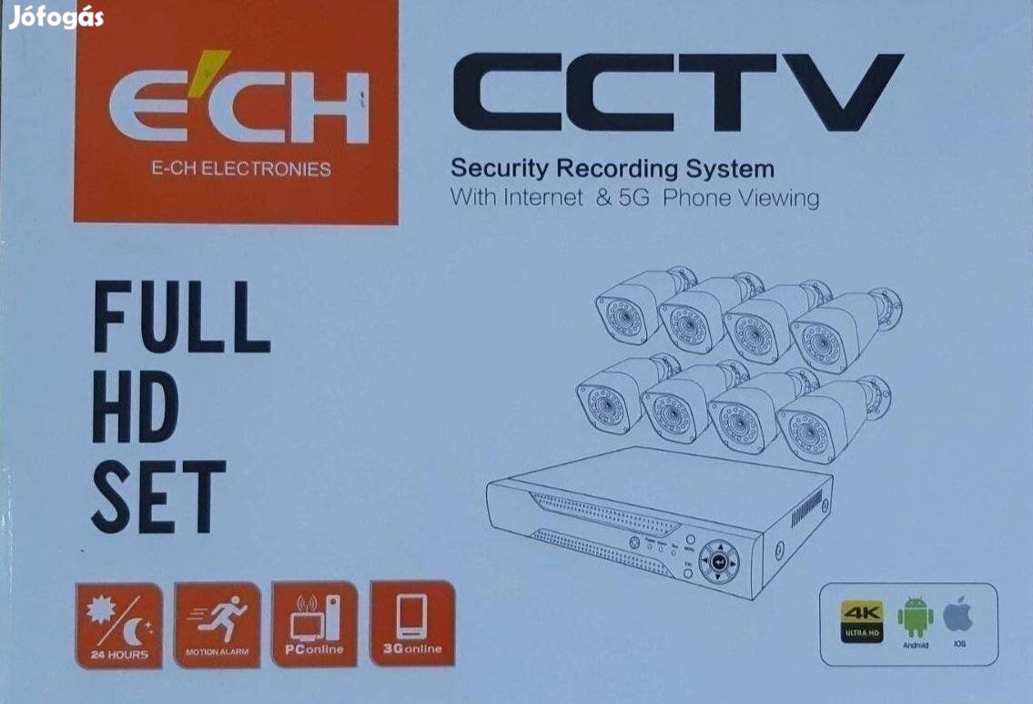 Full HD 8 kamerás biztonsági kamera rendszer Új kültéri infrás