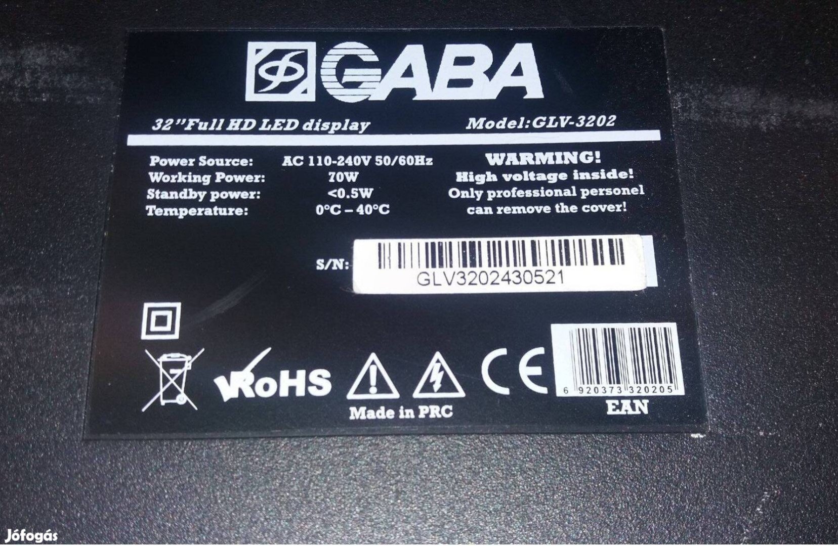 GABA Glv-3202 LED LCD tv hibás törött alkatrésznek