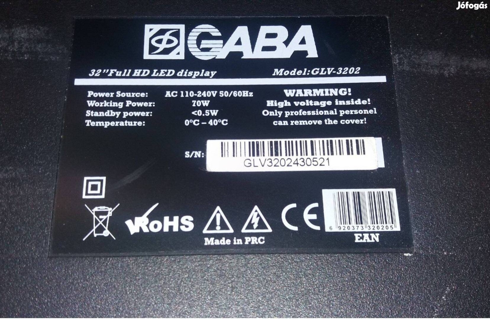 GABA Glv-3202 LED LCD tv hibás törött alkatrésznek