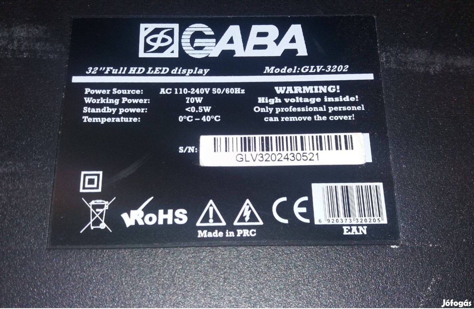 GABA Glv-3202 LED LCD tv hibás törött alkatrésznek