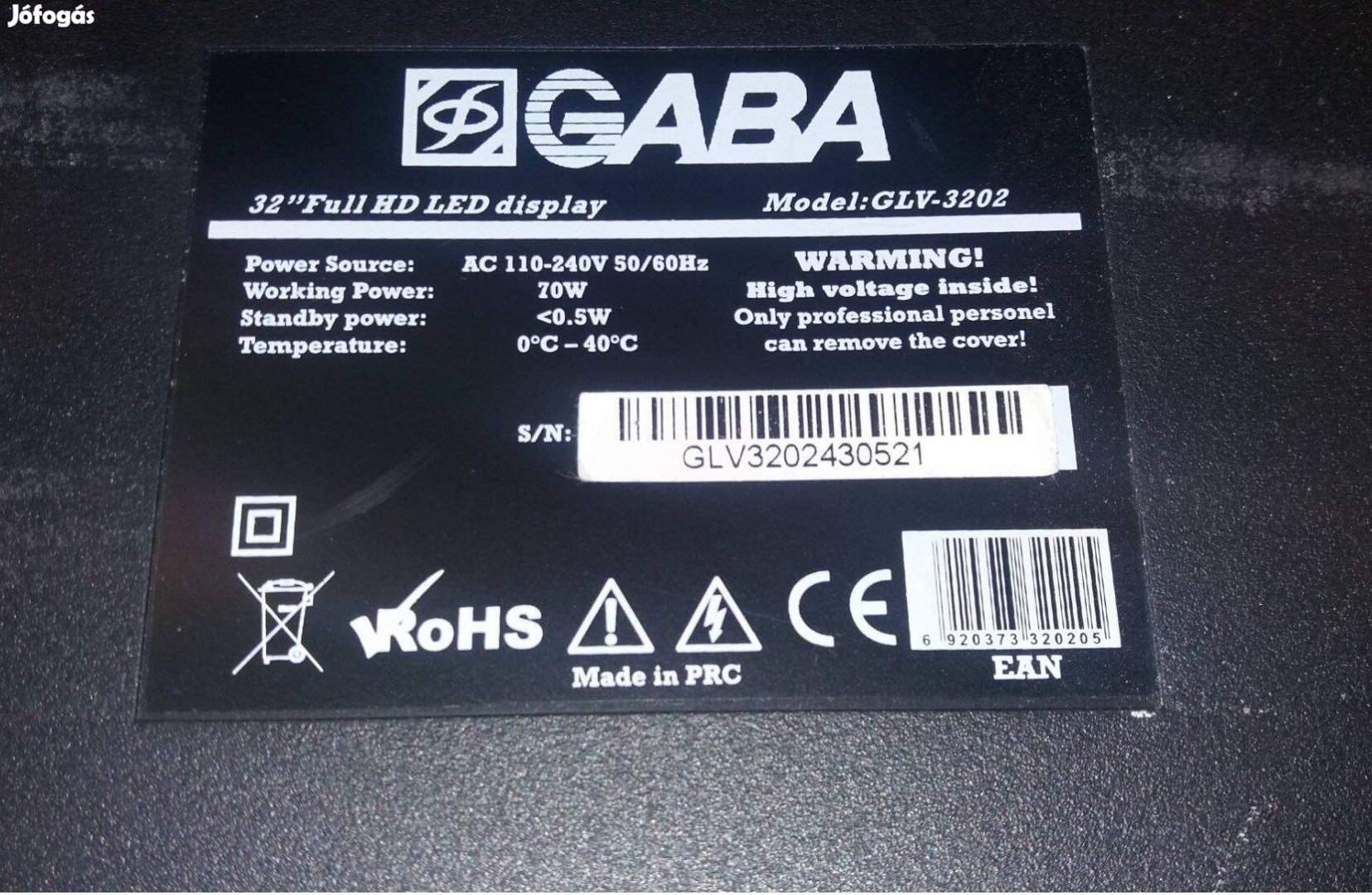 GABA Glv-3202 LED LCD tv hibás törött alkatrésznek eladó