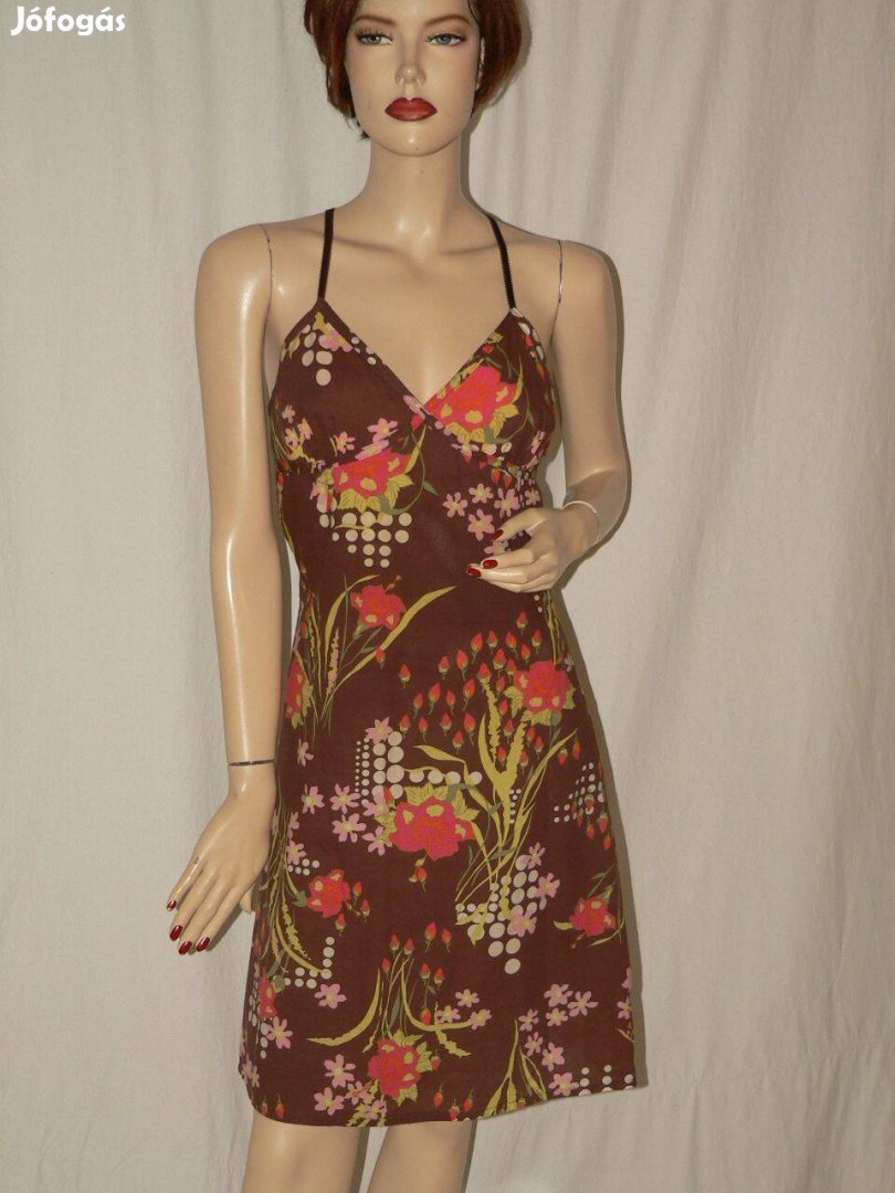 GAS barna színű virágos mintás kombinépántos nyári ruha M Egyedi fazon
