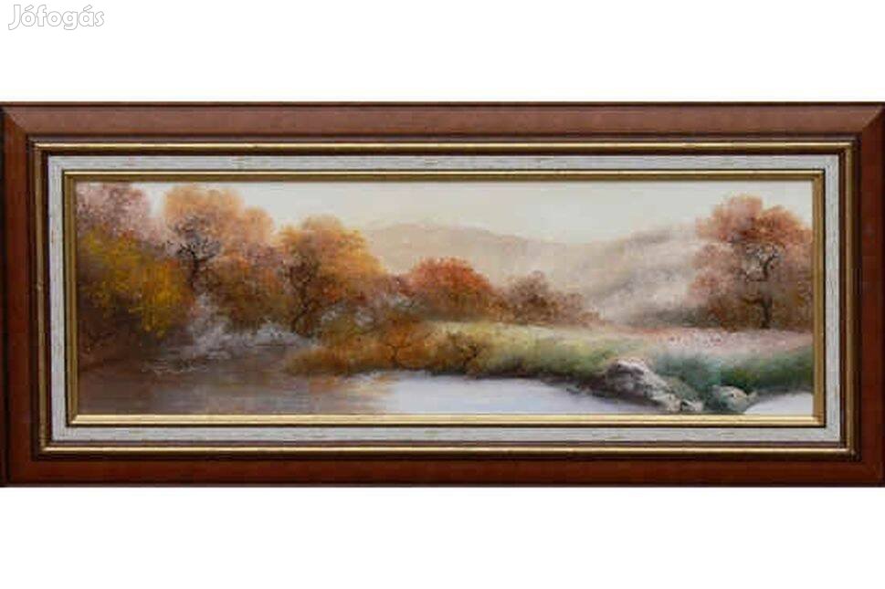 G. Szabó Pálma: Őszi vízpart. (60x20cm), olaj, farost