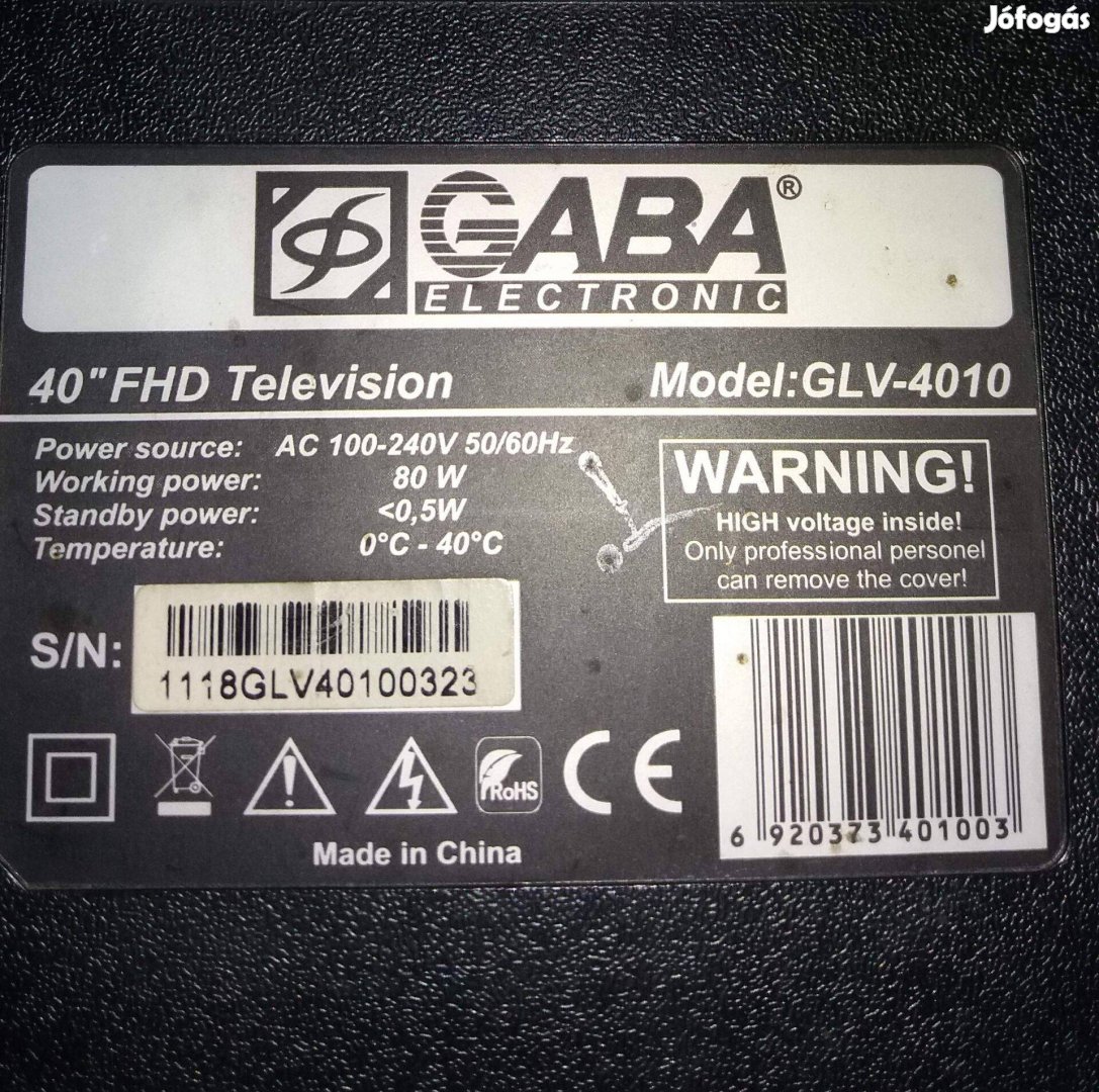 Gaba 40" tv Glv-4010 LED LCD tv hibás törött alkatrésznek