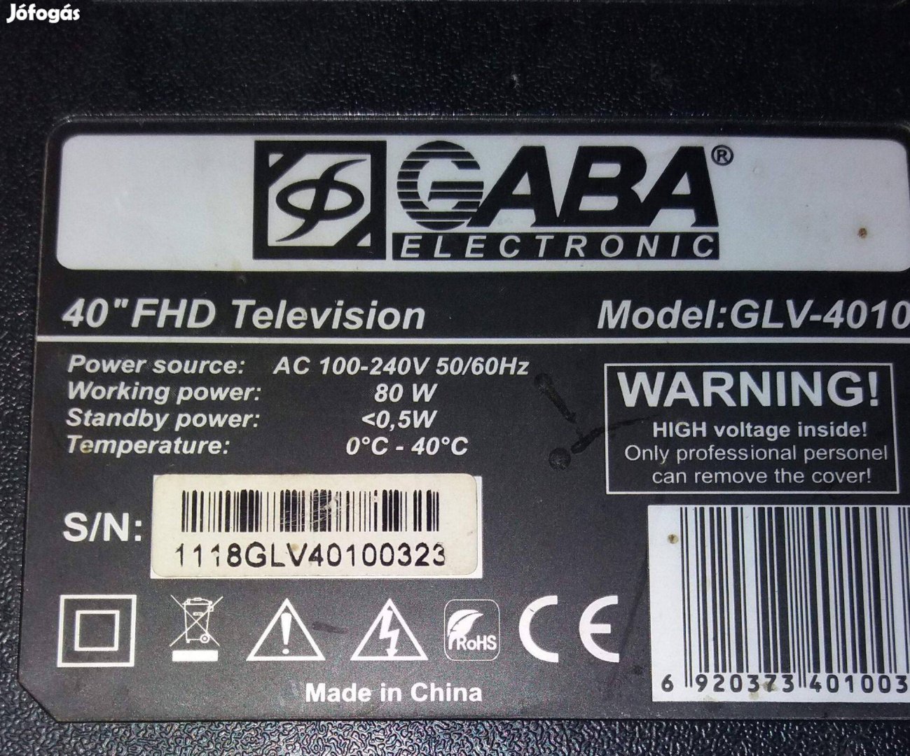 Gaba 40" tv Glv-4010 LED LCD tv hibás törött alkatrésznek