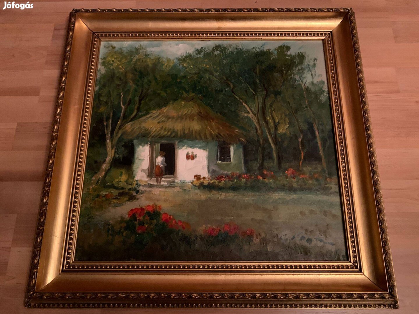 Gádor Emil - Nyári lak 50x50cm olaj festmény vásznon antik keretben