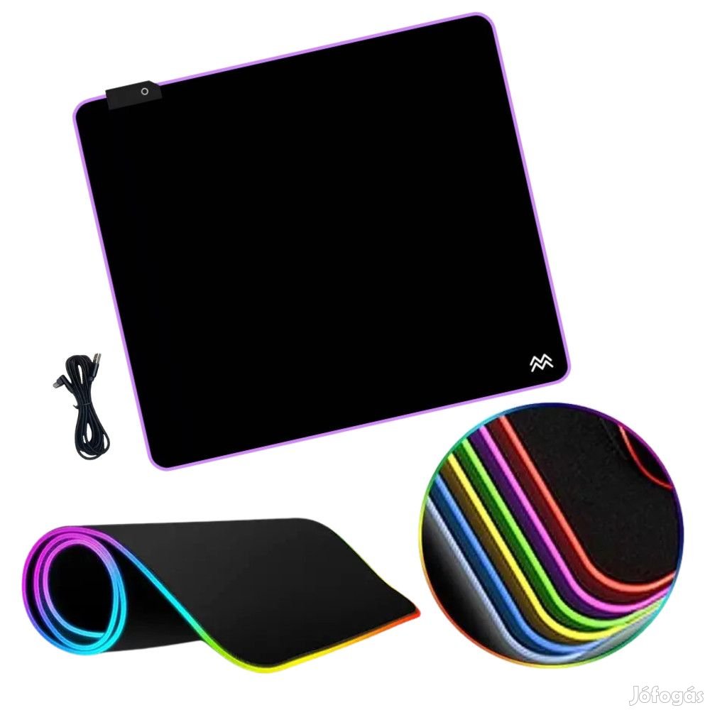 Gamer RGB egérpad világítással 45x40cm csúszásmentes asztali alátét k