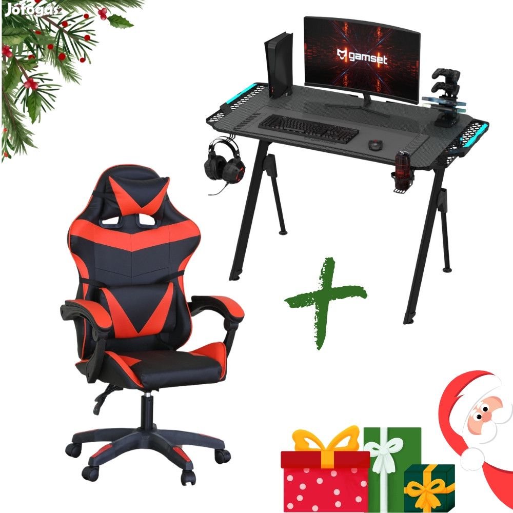 Gamer asztal LED világítással 116cm + Gamer szék INGYEN SZÁLLÍTÁS