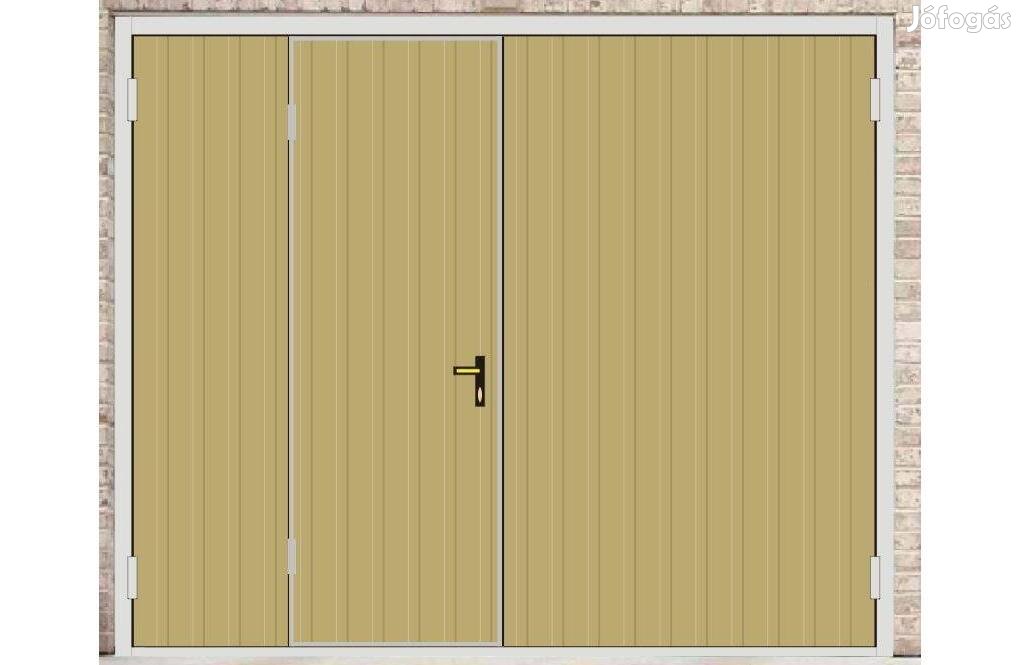Garázskapu PR kétszárnyú, fényes homok szín, sok opcióval,