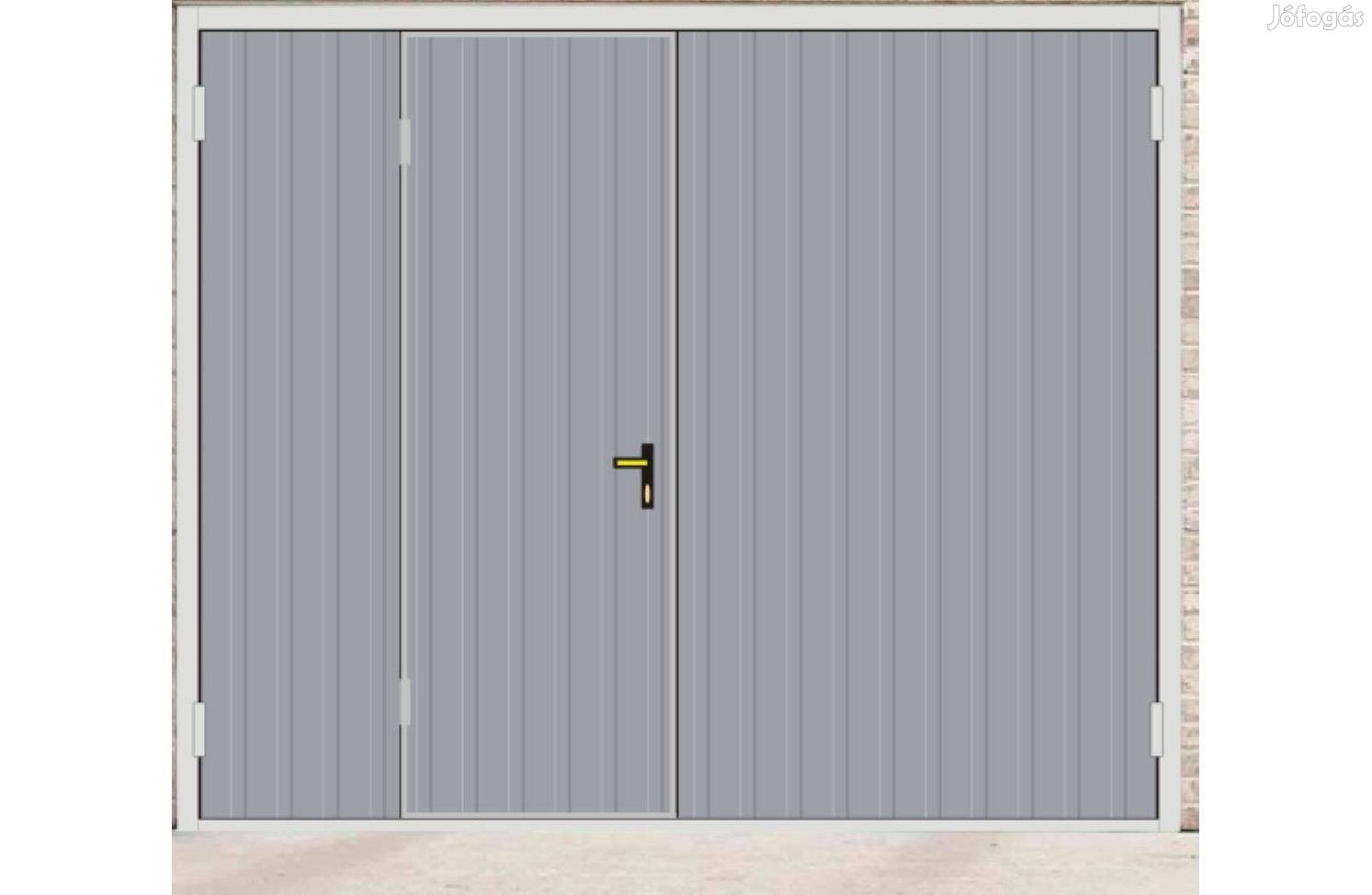 Garázskapu PR kétszárnyú, horganyzott fém szín, bal oldali