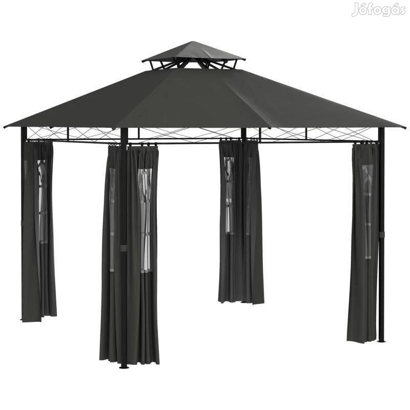 Garden kerti pavilon pergola dupla tetővel függönyökkel 3x3 m szürke