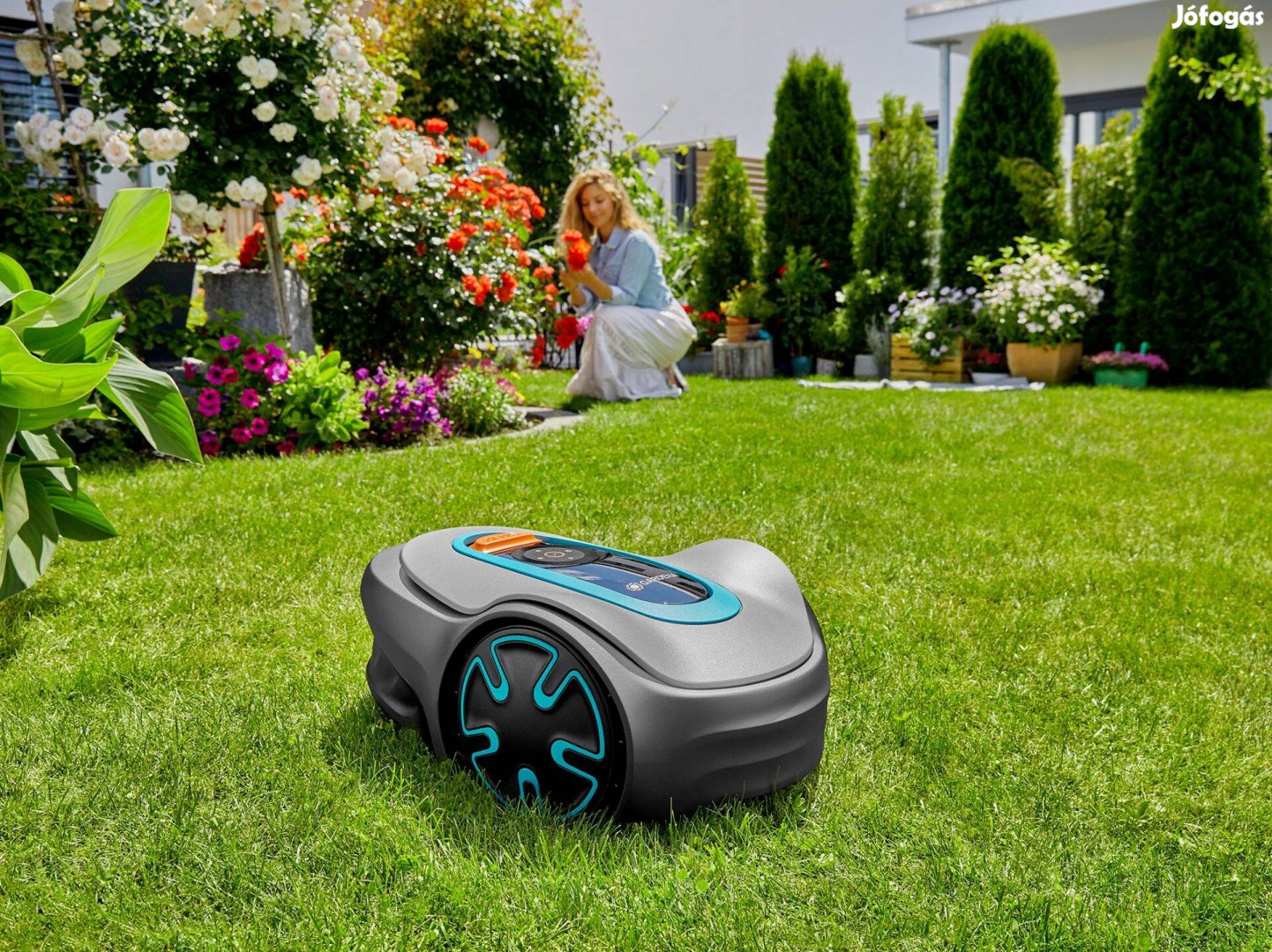 Gardena (Husqvarna) robotfűnyíró + víz és cseppmentes tároló Silano