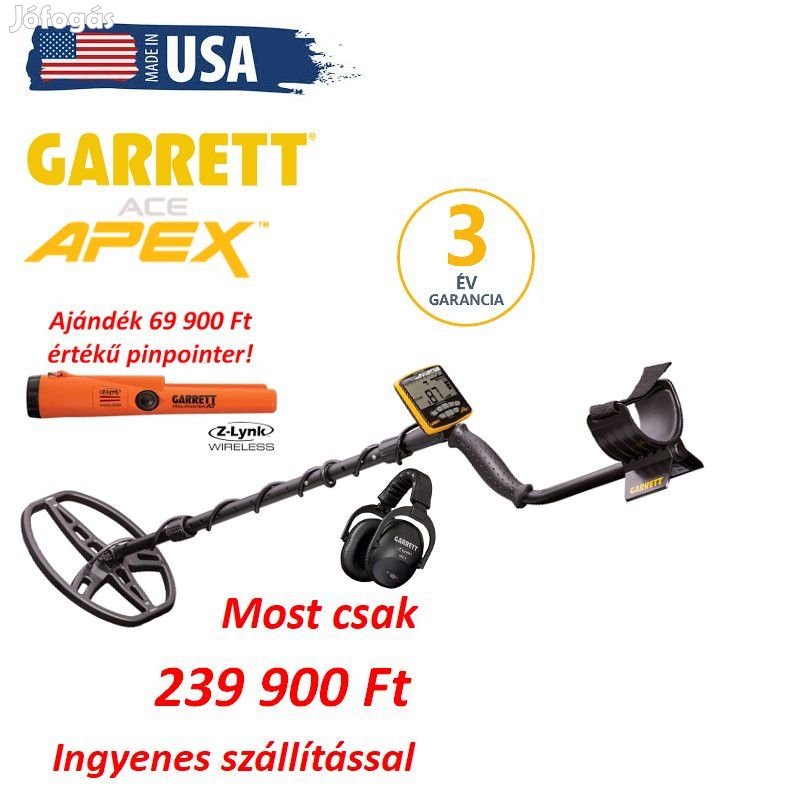 Garrett Ace APEX 8,5x11" fémdetektor fémkereső Raider tekerccsel Wire