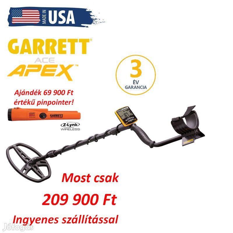 Garrett Ace APEX fémdetektor fémkereső 8,5x11" Raider tekerccsel + aj