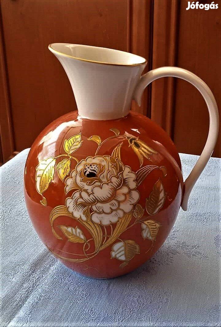 Gazdagon aranyozott, Schaubach Kunst porcelán, kancsó alakú váza