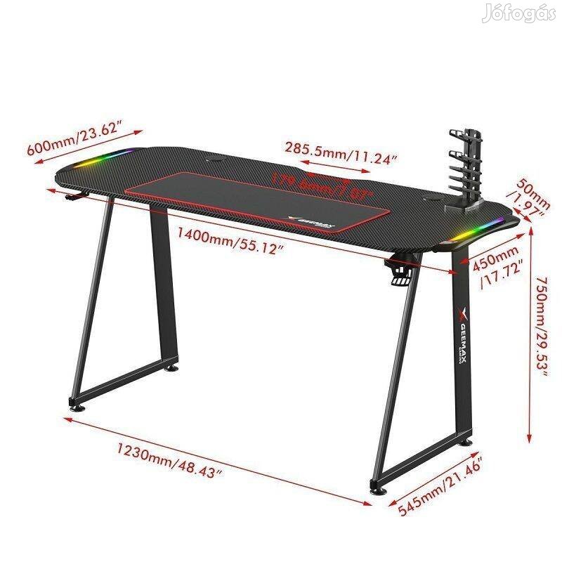 Geemax A1-1460 RGB számítógépasztal szett, 140x60x75cm - fekete