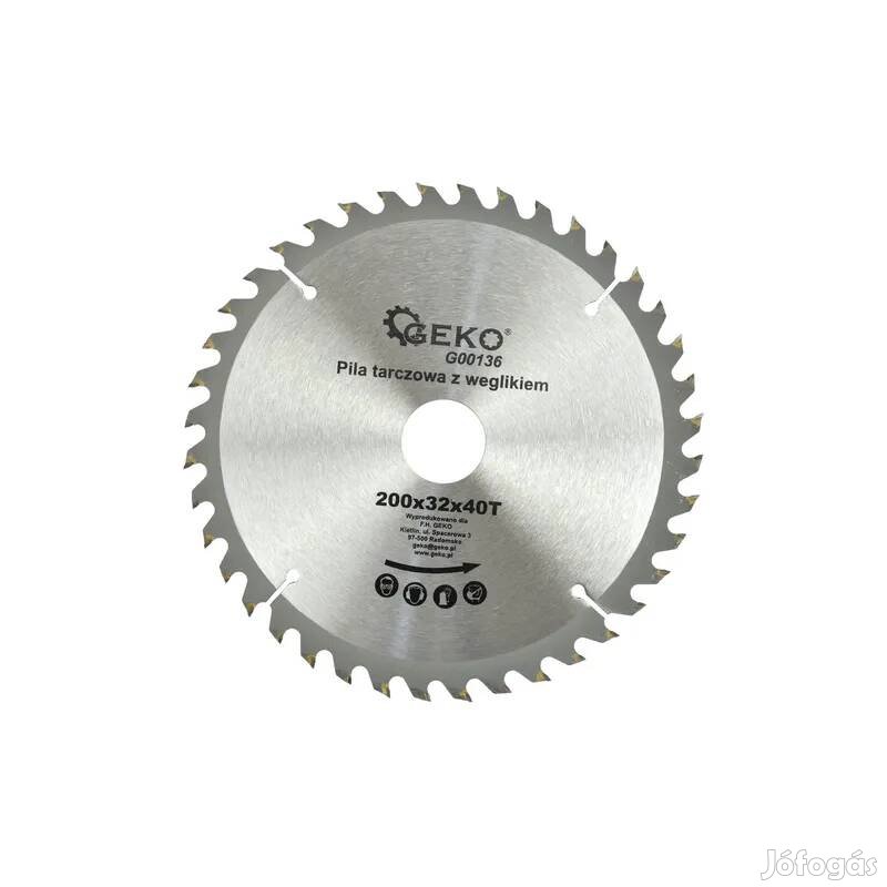 Geko körfűrészlap körfűrész tárcsa vágótárcsa vídiás 200×32 mm 40 fo