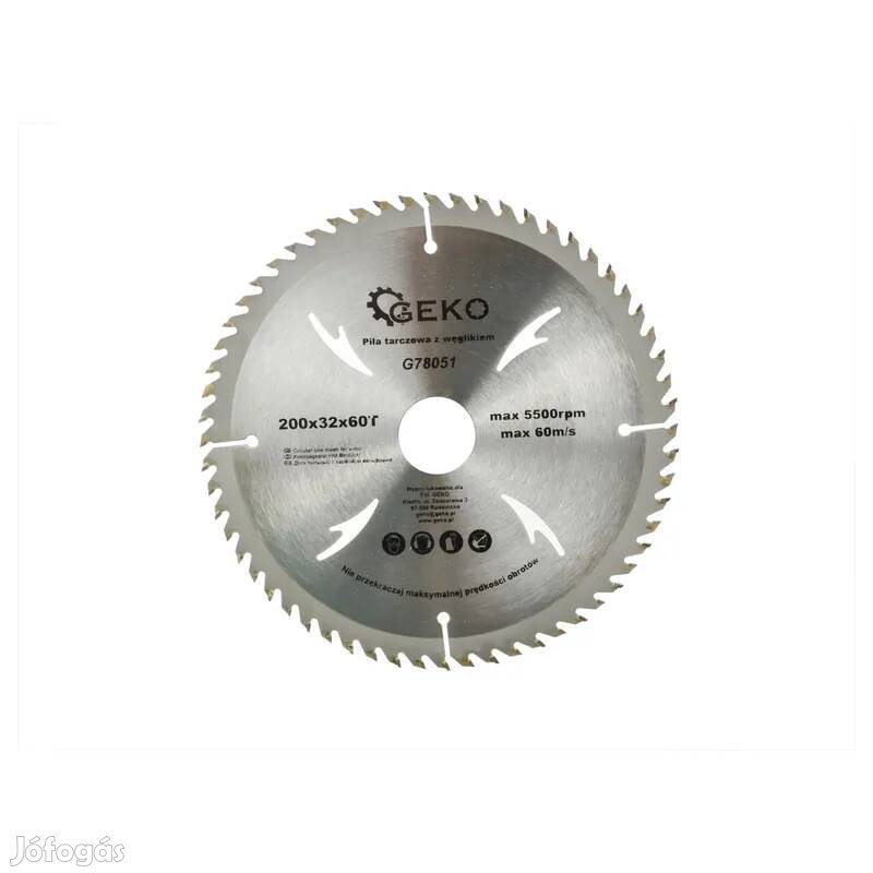 Geko körfűrészlap körfűrész tárcsa vágótárcsa vídiás 200×32 mm 60 fo