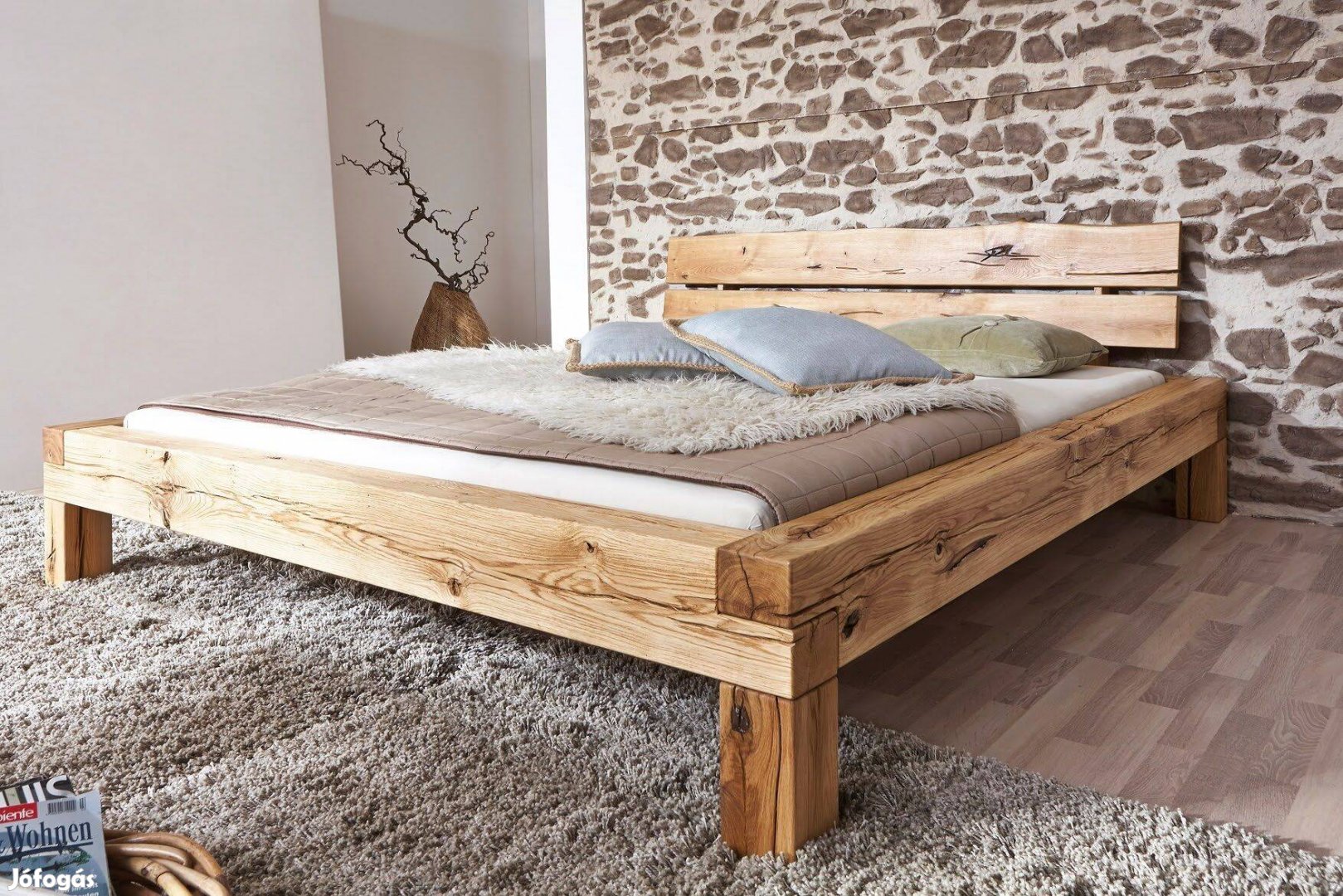 Gerendaágy, rönk ágy, tömör fa