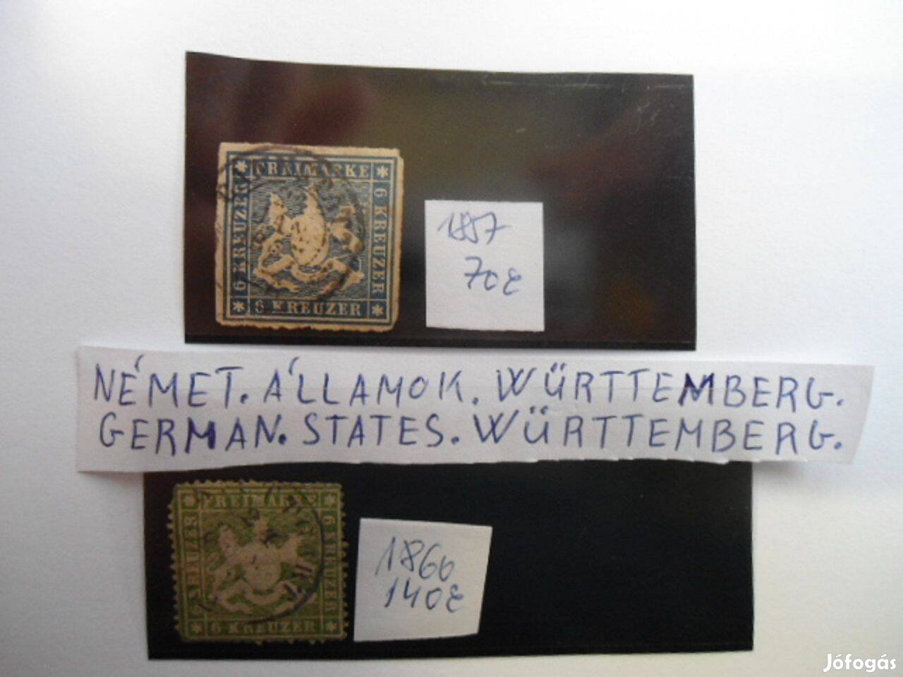 Germany.States.Württemberg.1857-60-évi bélyegek eladók.210 Euró