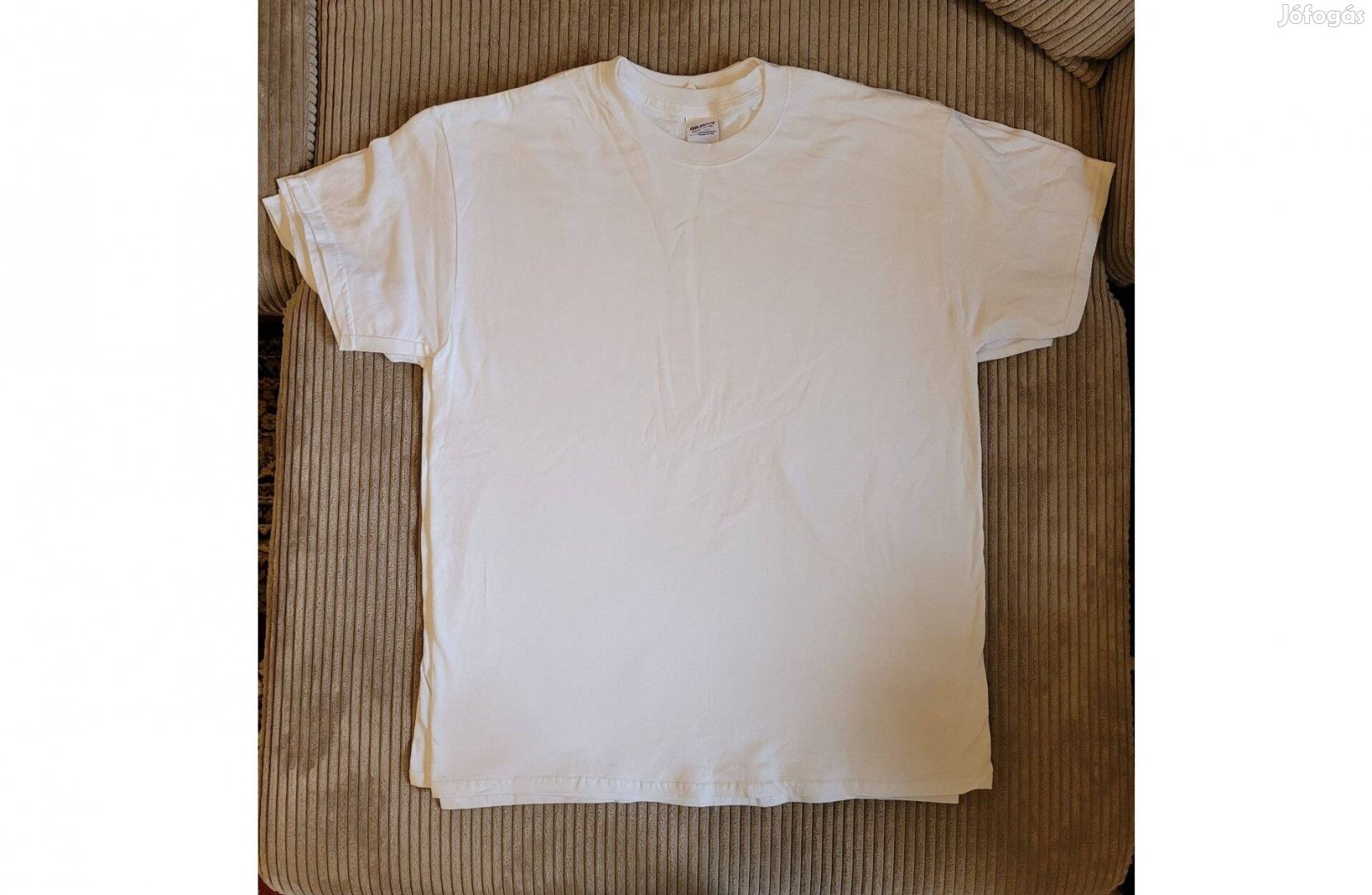 Gildan férfi 100% pamut, rövidujjú, kereknyakú póló, fehér, L - új