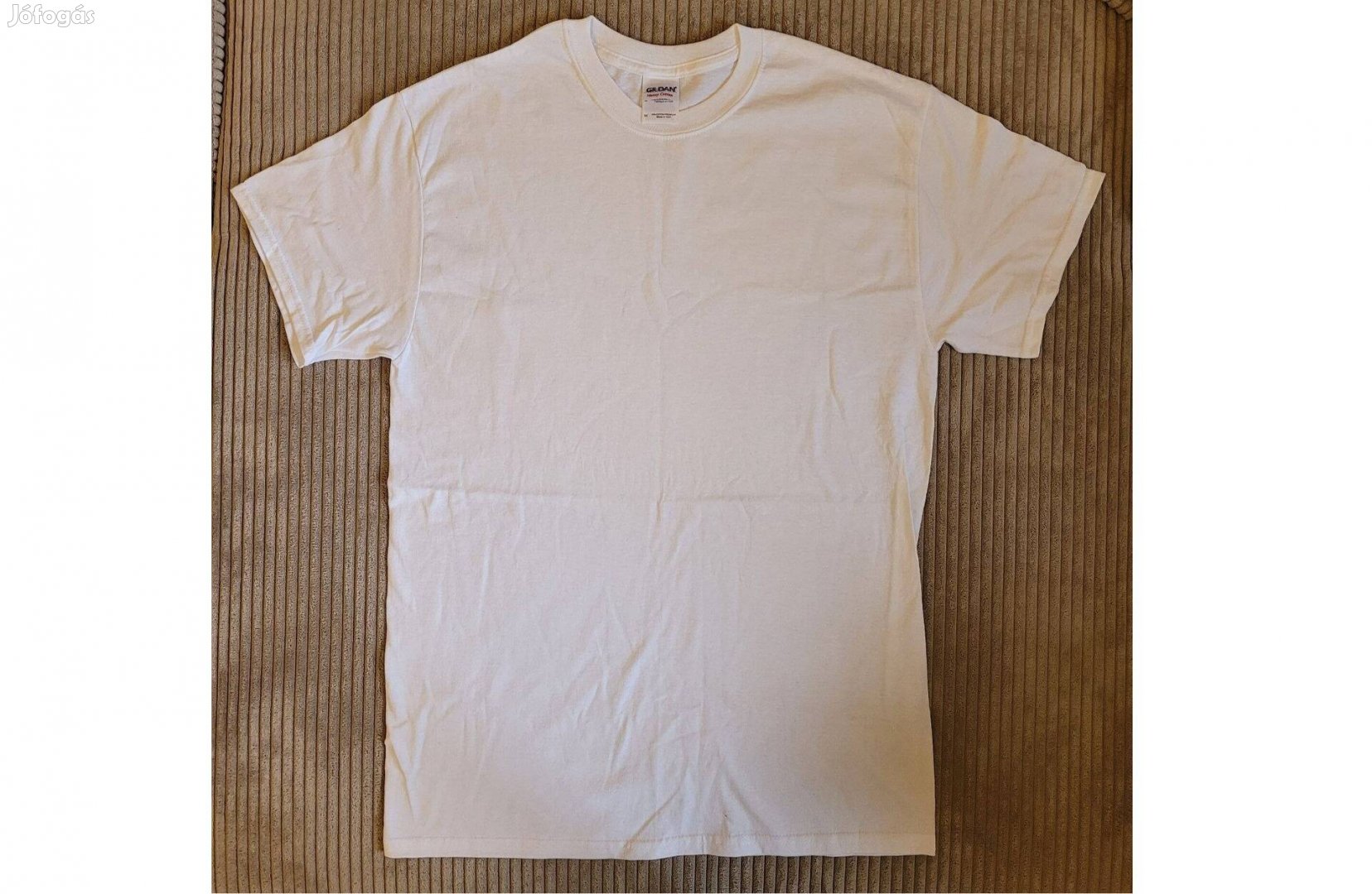 Gildan férfi 100% pamut, rövidujjú, kereknyakú póló, fehér, M - új
