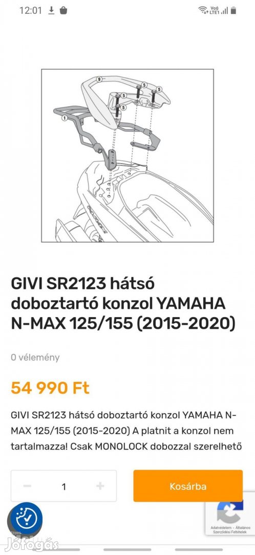 Givi sr2123 , csomagtartó, Yamaha nmaxra való