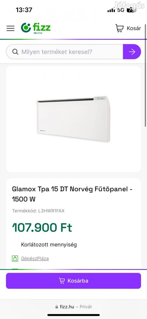 Glamox Tpa 15 DT Norvég Fűtőpanel - 1500 W