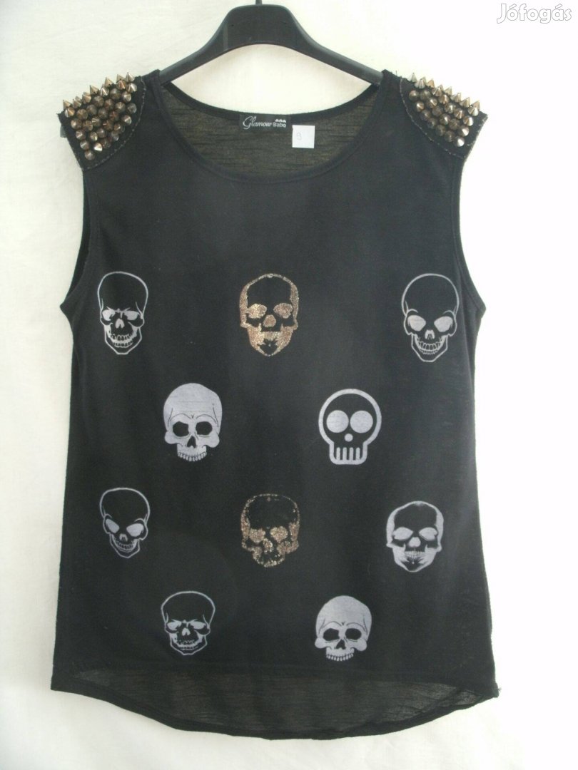 Glamur fekete alapon mintás felső ML méretben