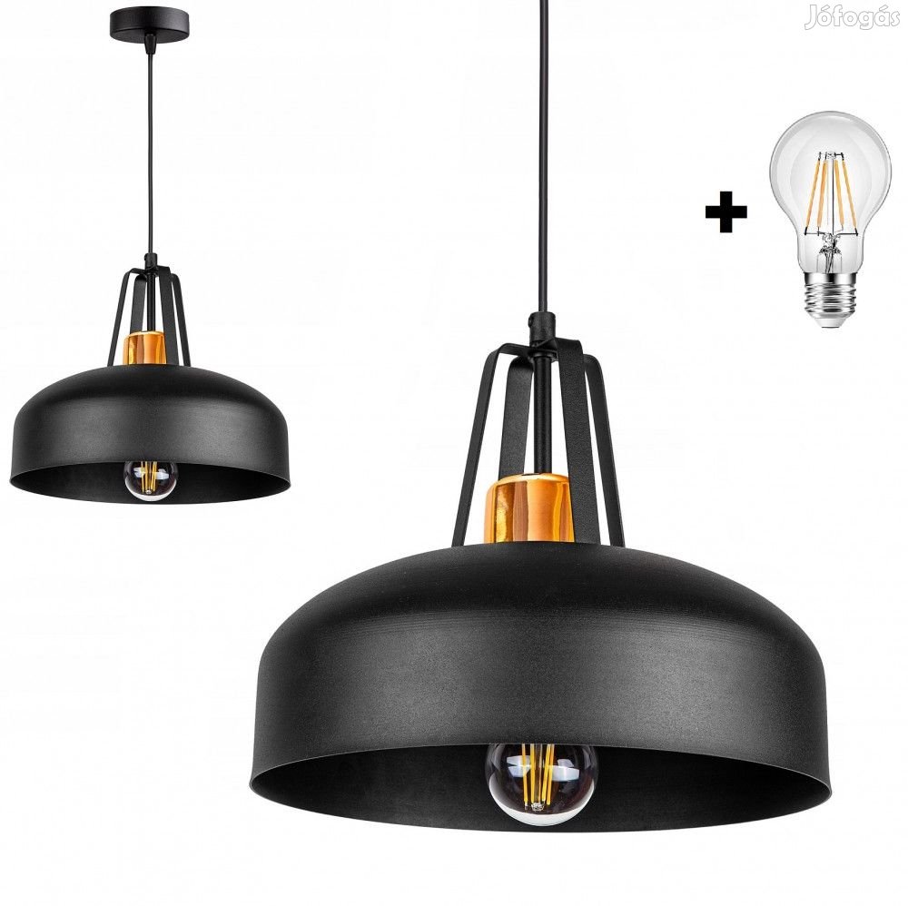 Glimex BELL állítható függőlámpa fekete réz/króm 1x E27 + ajándék LED