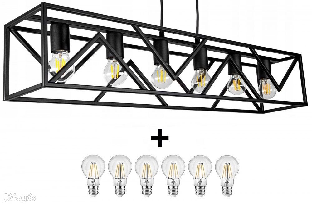 Glimex CAGE állítható függőlámpa fekete 6x E27 + ajándék LED izzó