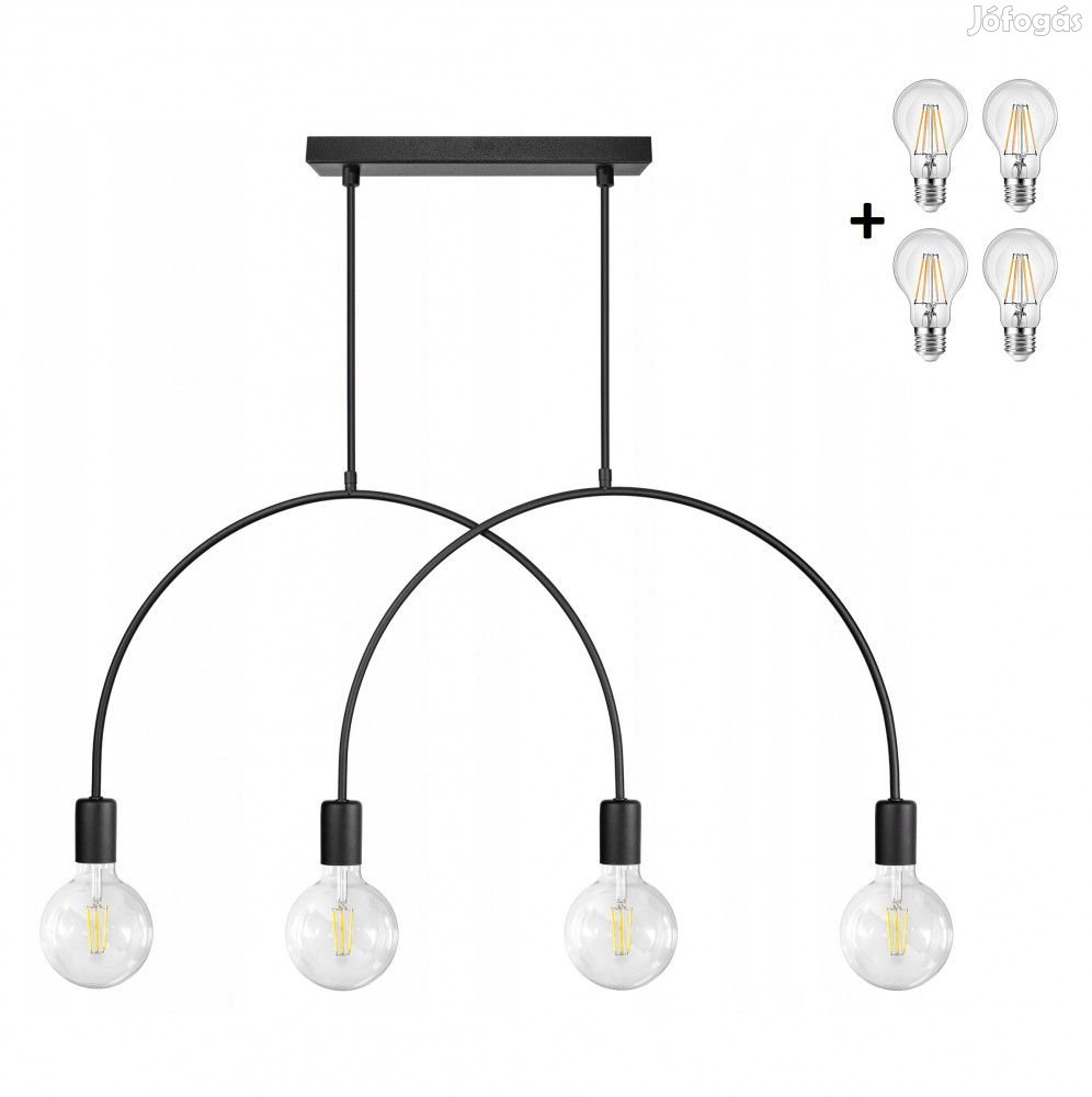 Glimex Louis függőlámpa fekete 4x E27 + ajándék LED izzók