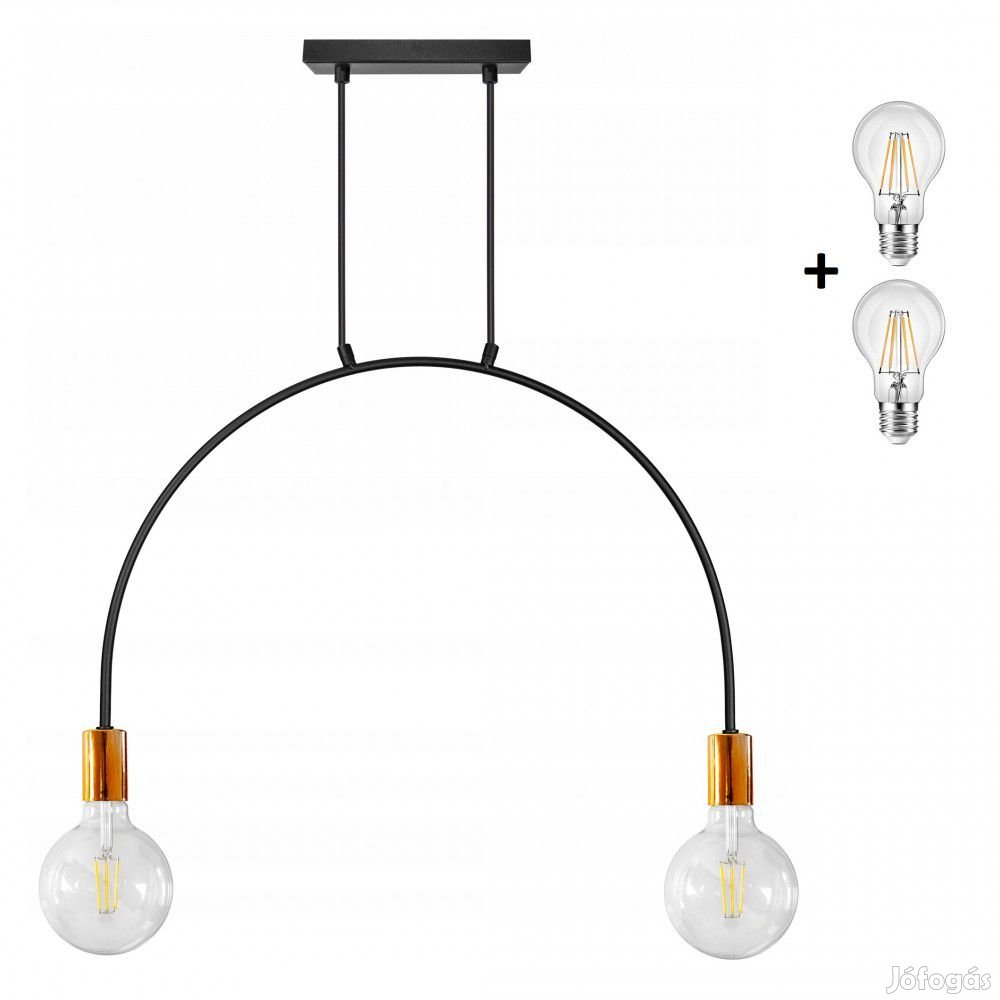 Glimex Louis függőlámpa réz/króm 2x E27 + ajándék LED izzók