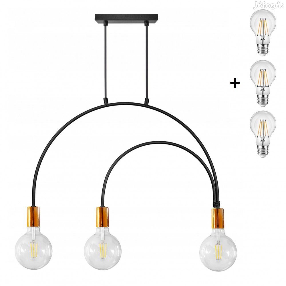 Glimex Louis függőlámpa réz/króm 3x E27 + ajándék LED izzók