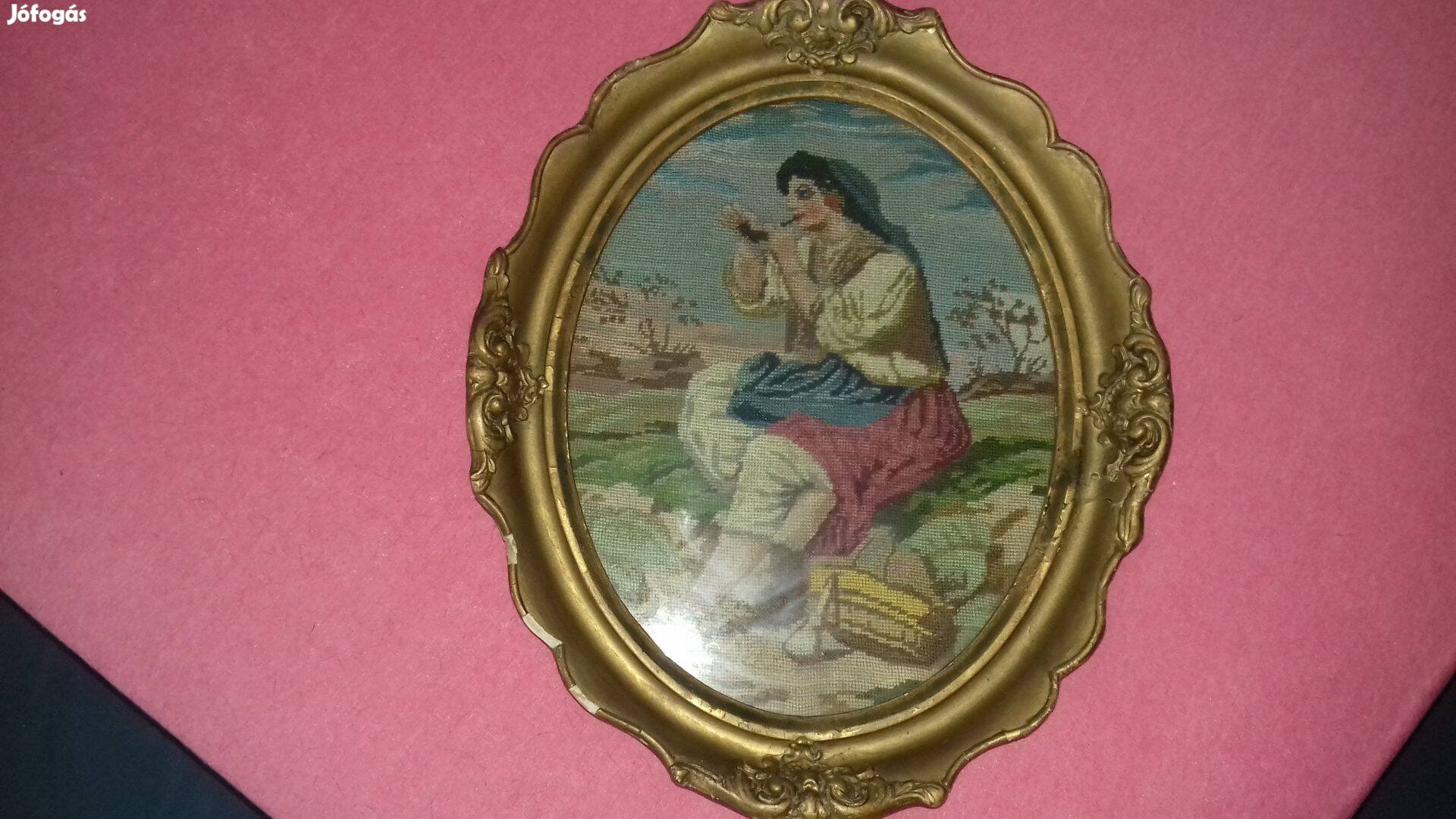 Gobelin több mint 100 éves antik blondel ovál keretben