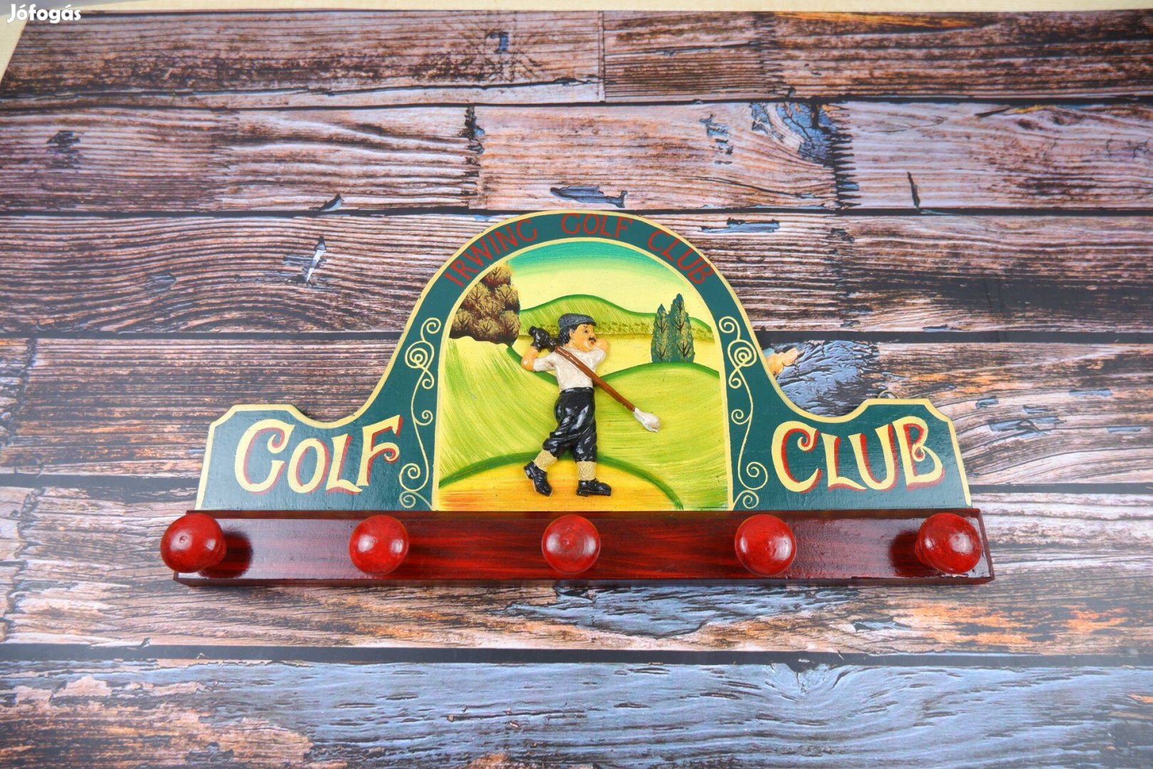Golf Club díszes fali fogas 5 kabátnak Új!