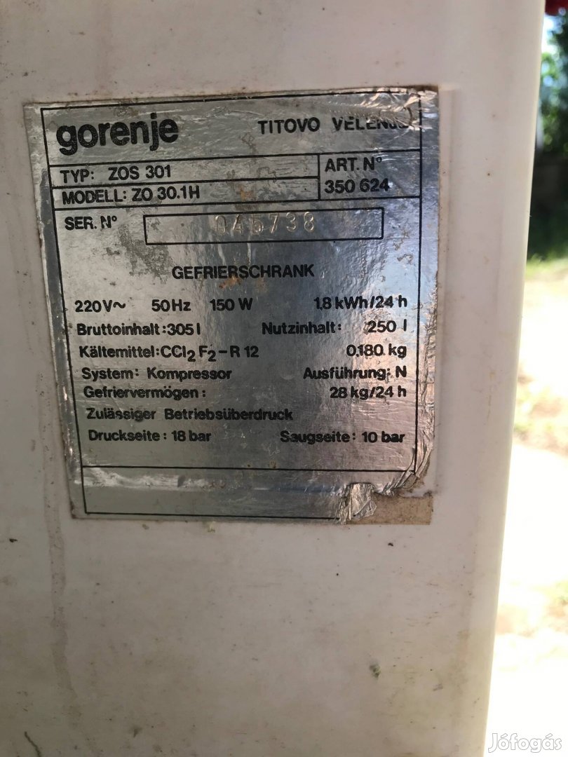 Gorenje 300 literes fagyasztoszekreny elado