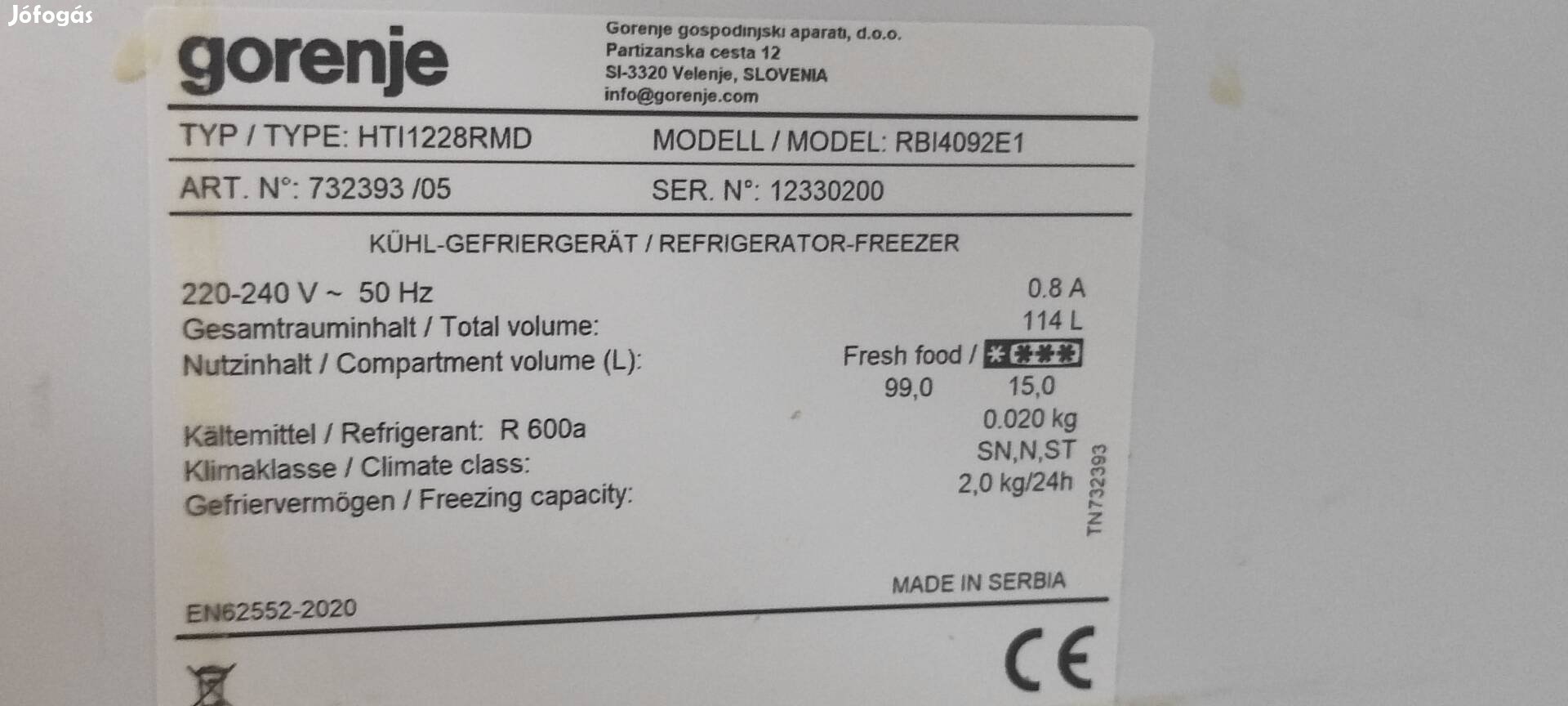 Gorenje beépíthető hűtő eladó! 