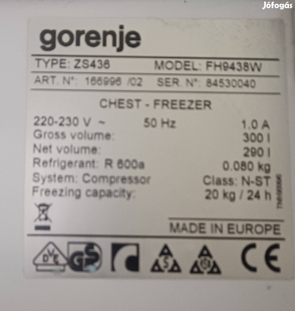 Gorenje fagyasztóláda 290l