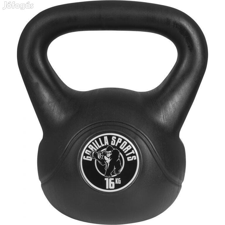 Gorilla Sports Kettlebell súlyzó műanyag fekete 16 kg