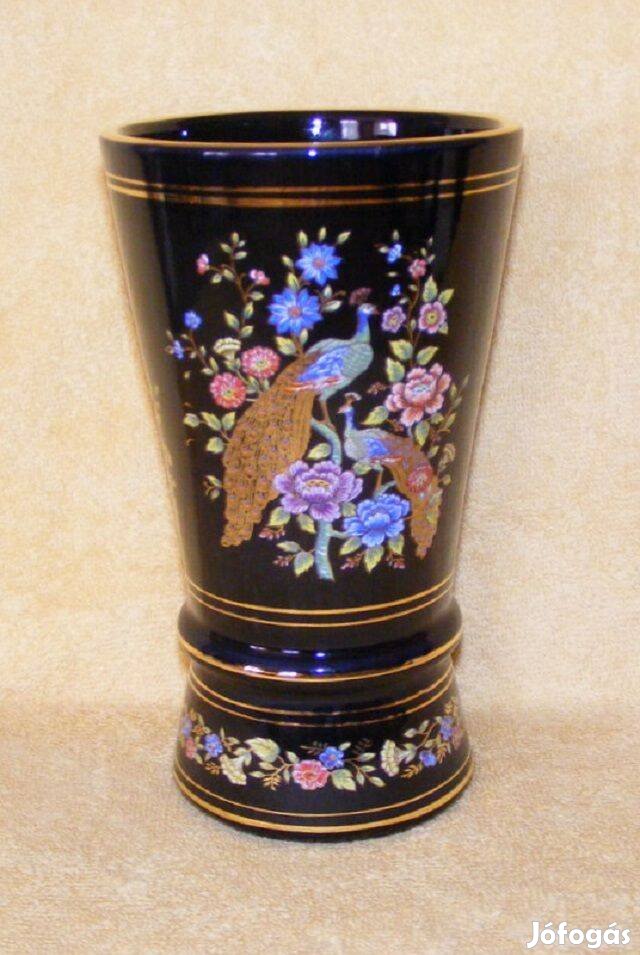 Görög aranyozott porcelán váza páva, virág