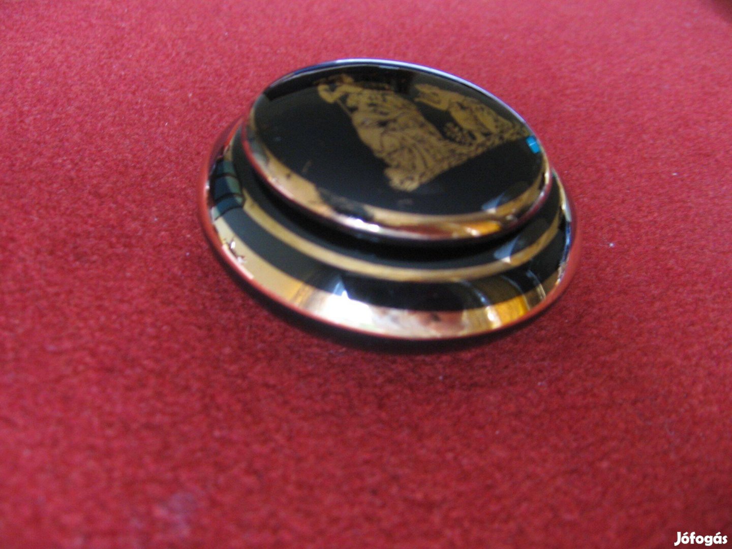 Görög mintás kozmetikai tégely, porcelán, fekete