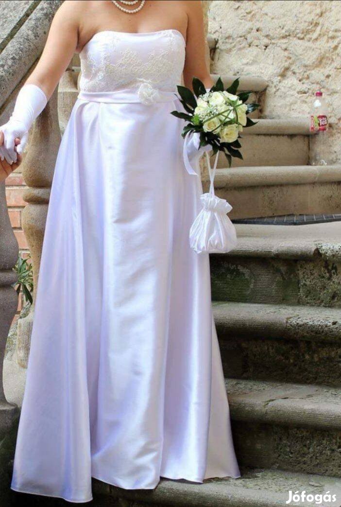 Görög stílusú hófehér szatén menyasszonyi ruha eladó