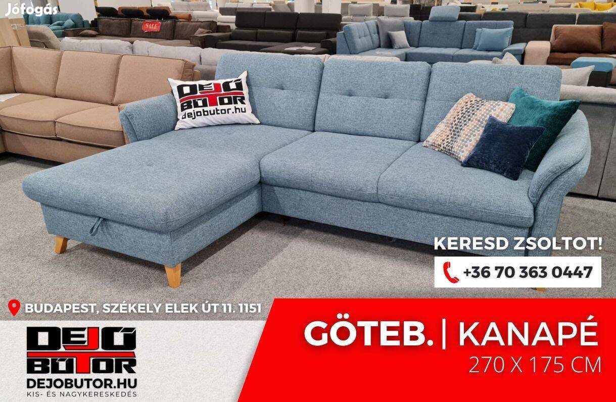 Göteborg rugós kanapé ülőgarnitúra sarok 270x175 cm kék ágyazható
