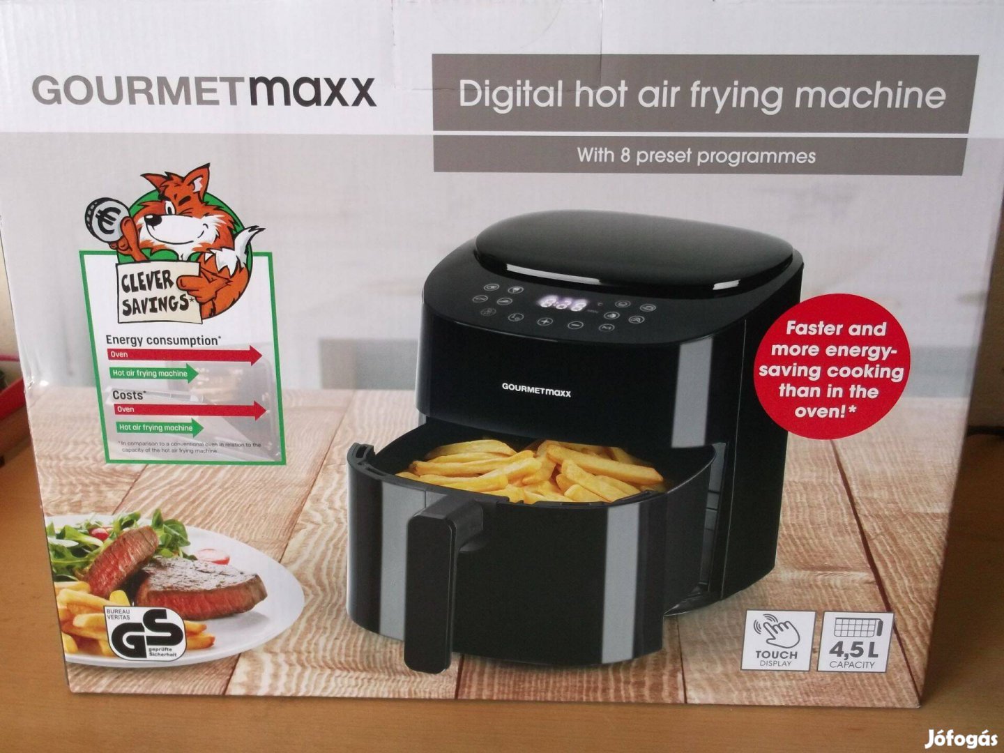 Gourmetmaxx AF9001TH-GS forrólevegős sütő fritőz 4,5L-es Új